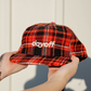 5-panel plaid flat brim hat